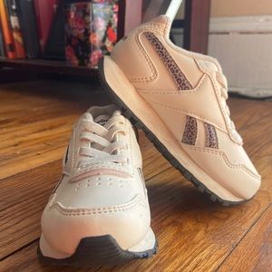 Leopard, pink detail Reeboks. Worn once inside home. Daughter is picky🙄